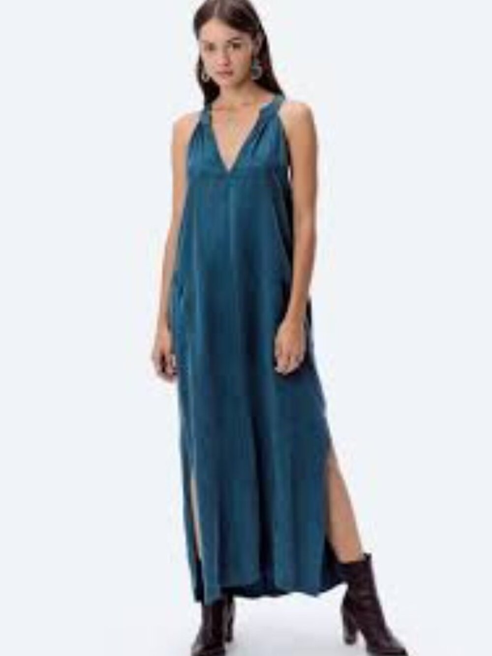 Lovestitch Lula Sleeveless Slit Sides Pullover Women's S Blue Halter Maxi Dress